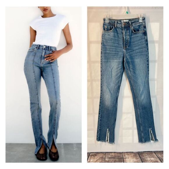 Zara high waisted button fly slit leg frayed hem size 2 - Picture 1 of 12
